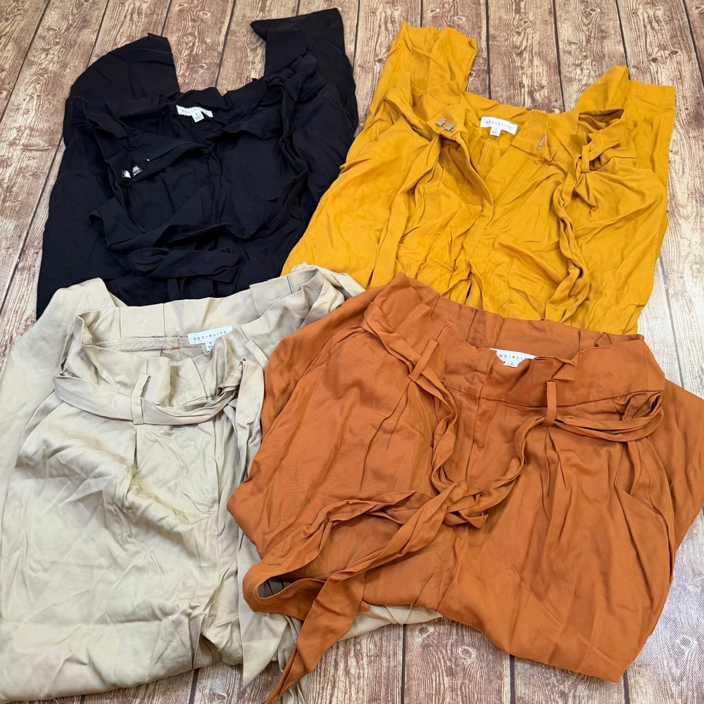 Socialite Paperbag Waist Pants Womens Small Multi Color Lot of 4 Belted Tapered